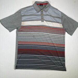 Striped‎ Golf Polo Shirt, Gray Orange White, Short Sleeve Casual Sport
